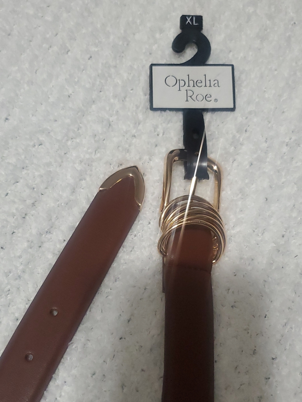 Ophelia Roe Brown Leather Belt with Gold Buckle and Ring Detail